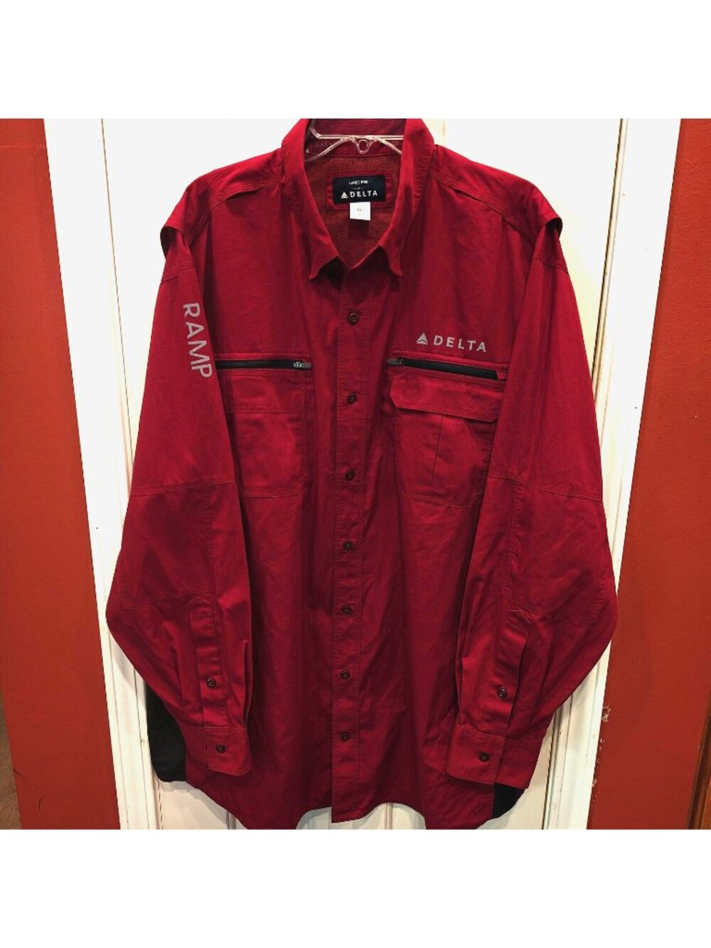 VTG Lands' End Delta Shirt Mens 2XLT Red Vented Long Sleeve Button Down Outdoors